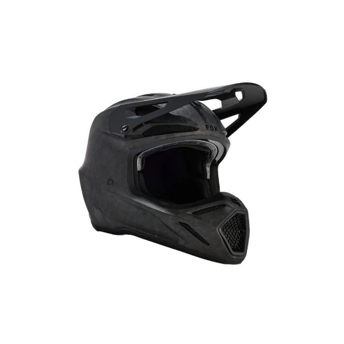 2024* Fox V3 RS Carbon Motocross Helmet ECE Solid Matte Black with Helmet Bag & Spare Peak